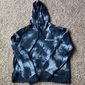 Womens Black and gray tie dye champion hoodie xxl